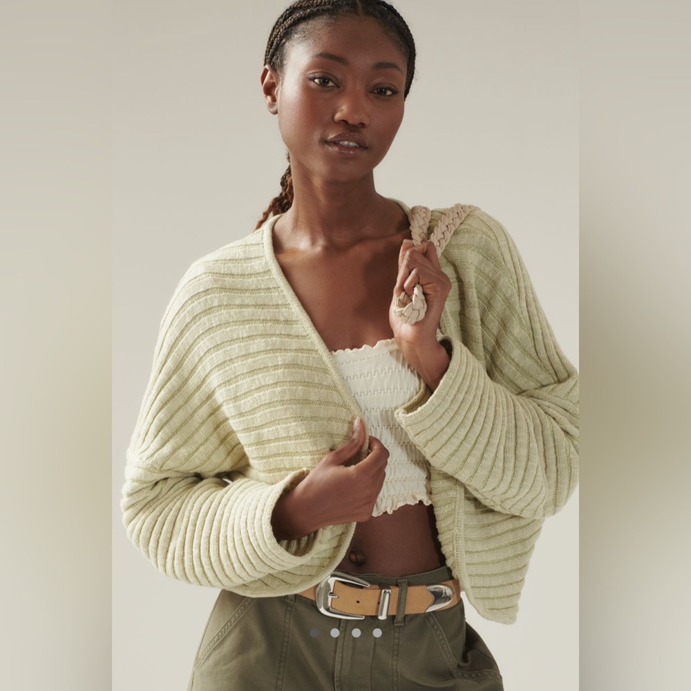 By Anthropologie Ribbed Shrug in Light Green NEW